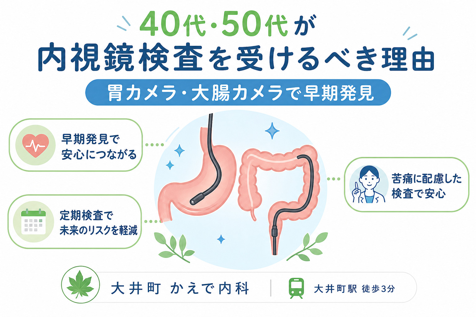 40代・50代が内視鏡検査を受けるべき理由｜胃カメラ・大腸カメラで早期