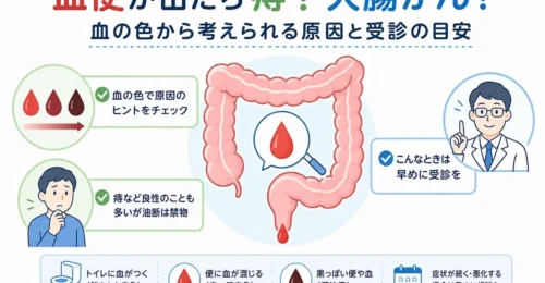 血便が出たら痔？大腸がん？血の色から考えられる原因と受診の目安